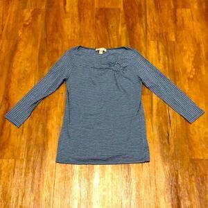 Michael Michael Kors Blue and Gray Striped Quarter Sleeve Blouse Size Medium